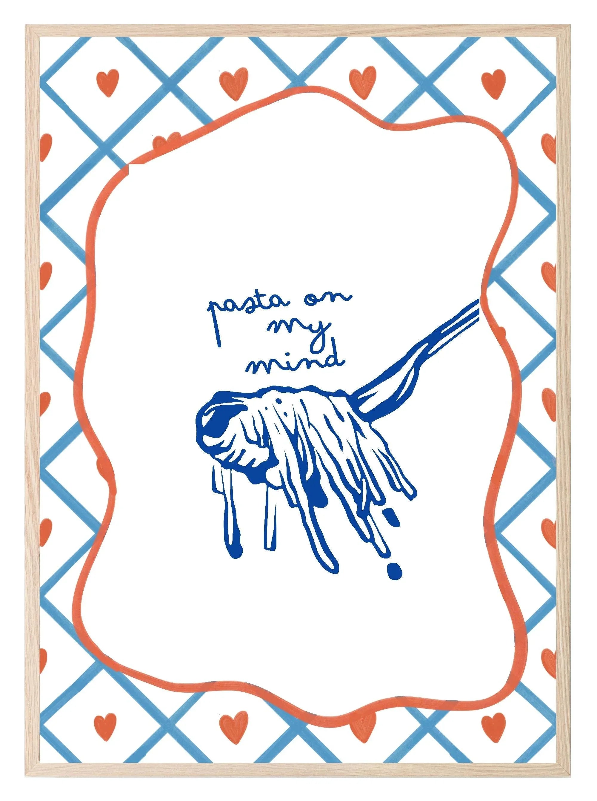 Pasta on My Mind Print | Fun Foodie Wall Art | Playful Kitchen Decor - Larosier Prints
