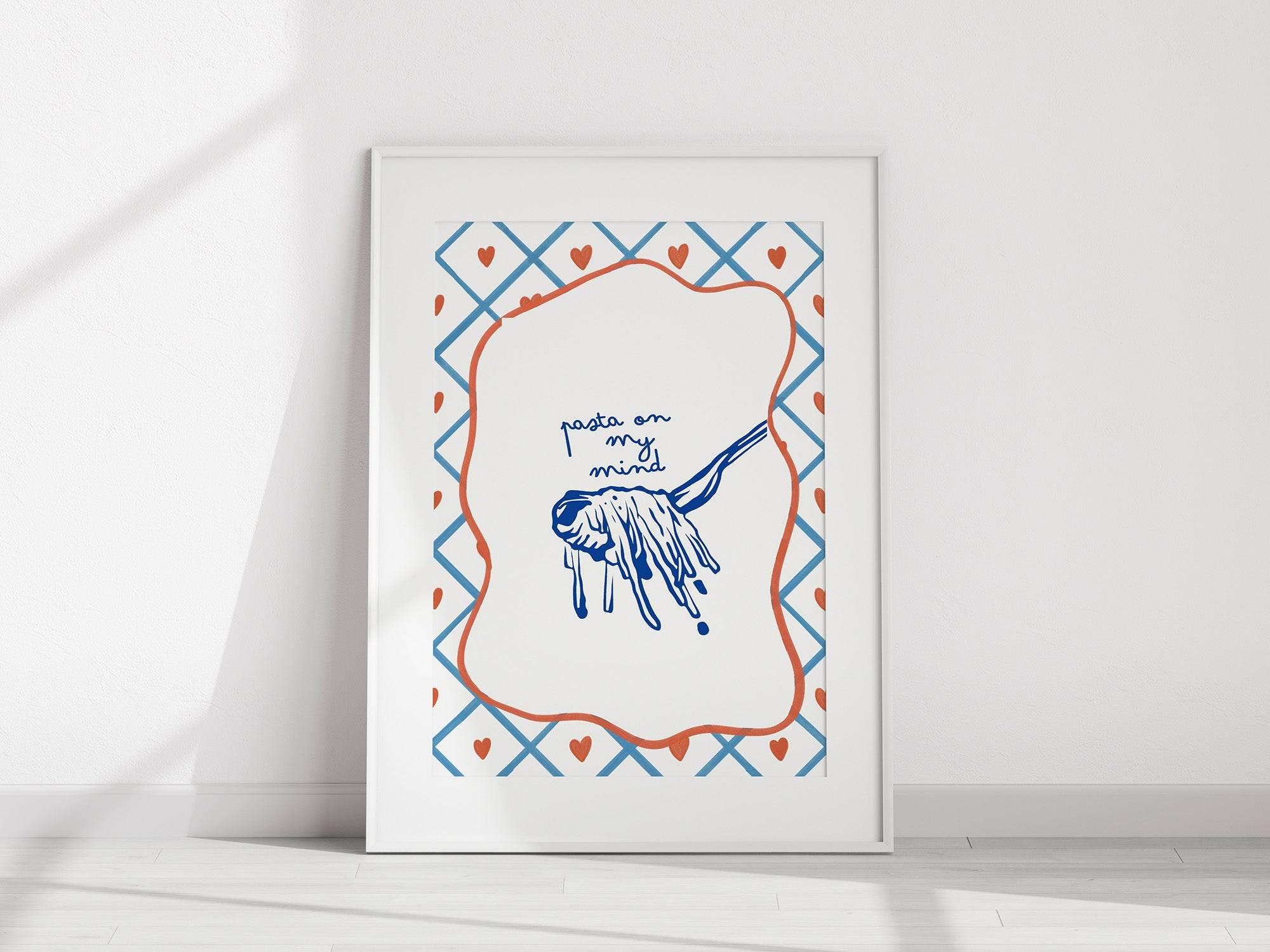 Pasta on My Mind Print | Fun Foodie Wall Art | Playful Kitchen Decor - Larosier Prints