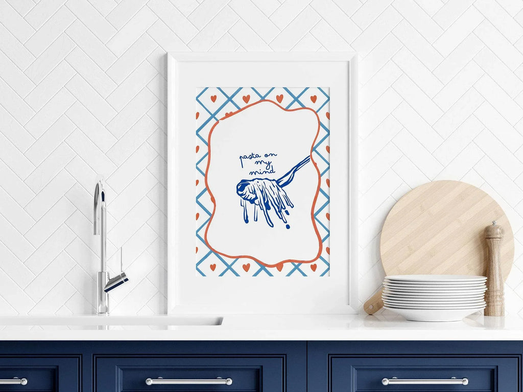 Pasta on My Mind Print | Fun Foodie Wall Art | Playful Kitchen Decor - Larosier Prints