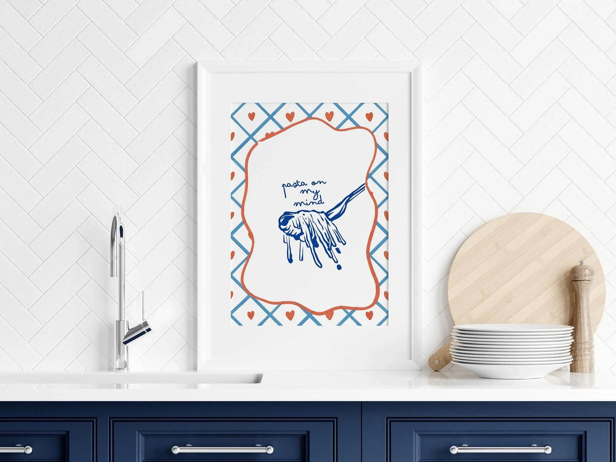 Pasta on My Mind Print | Fun Foodie Wall Art | Playful Kitchen Decor - Larosier Prints