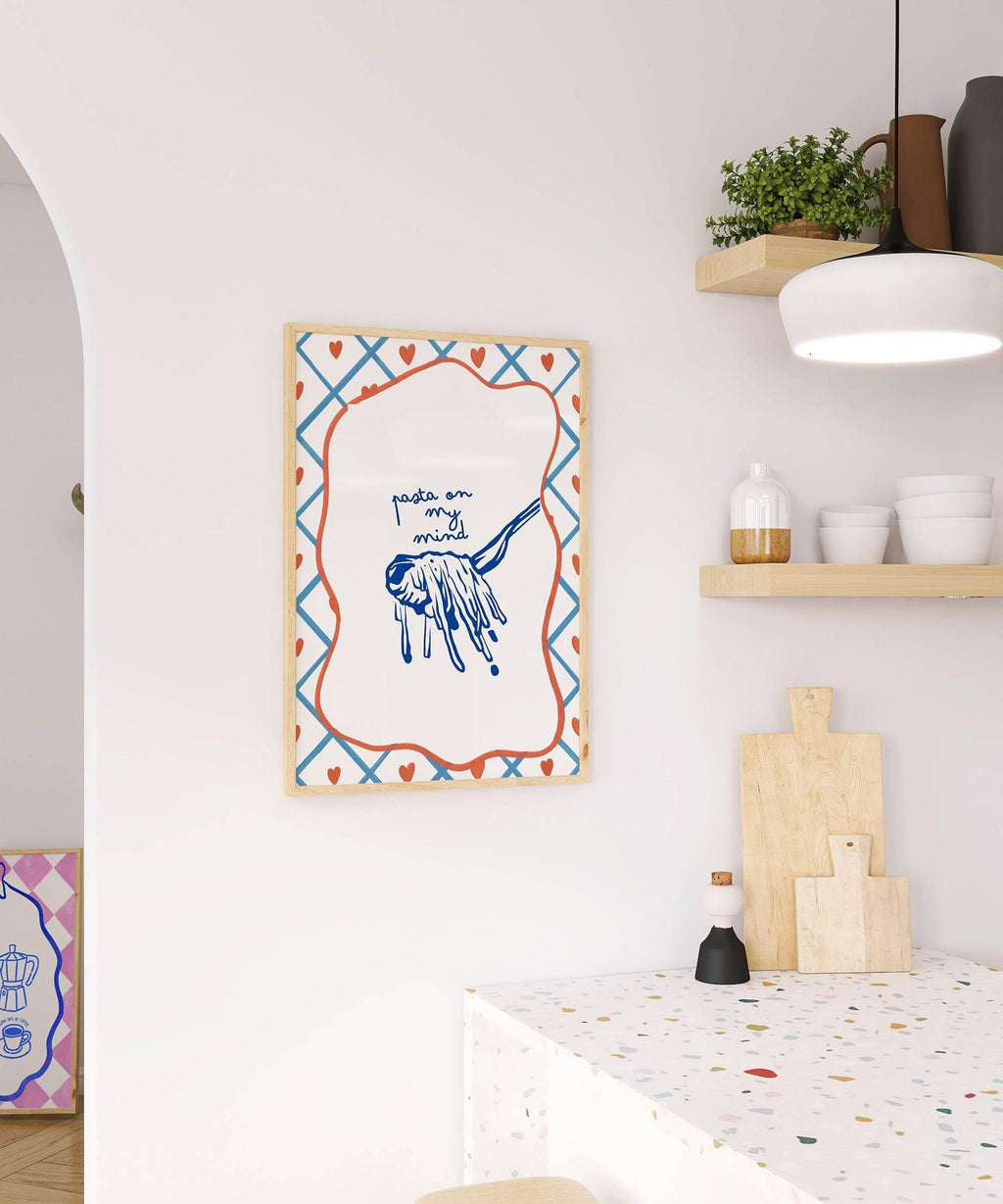 Pasta on My Mind Print | Fun Foodie Wall Art | Playful Kitchen Decor - Larosier Prints