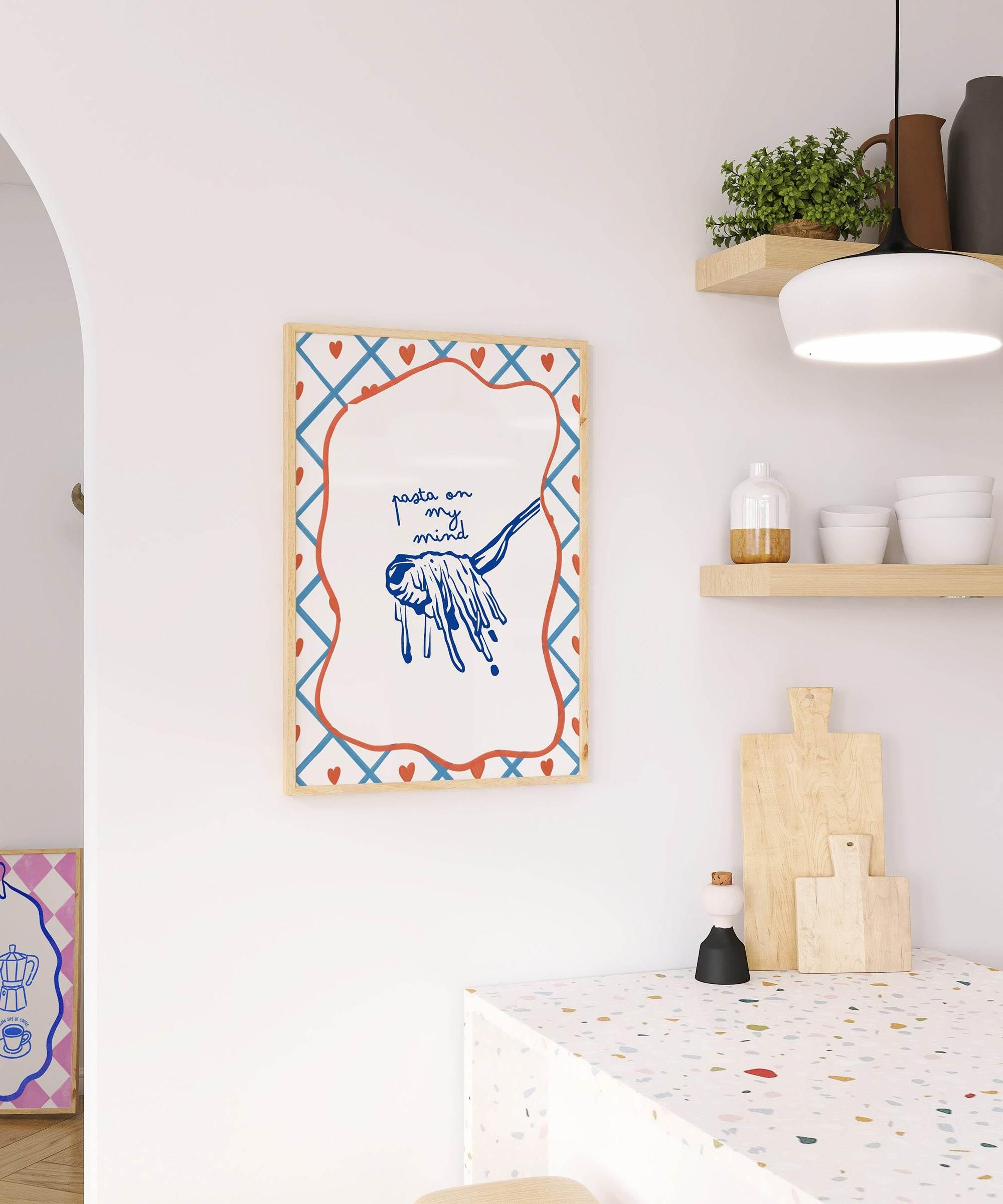 Pasta on My Mind Print | Fun Foodie Wall Art | Playful Kitchen Decor - Larosier Prints