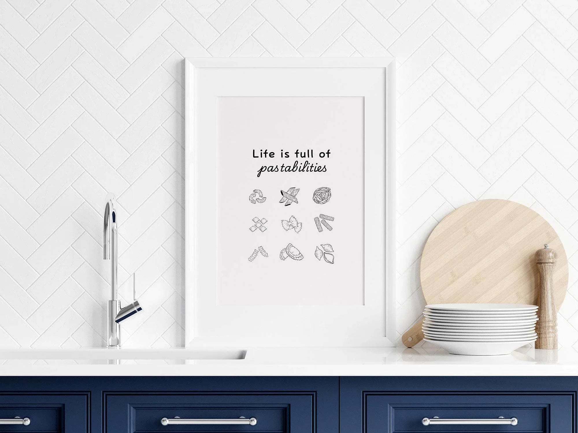 Life Is Full of Pastabilities Print | Funny Food Quote Wall Art | Kitchen Décor - Larosier Prints