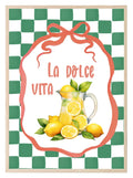 La Dolce Vita Print | Lemons in Jug | Green Checkered Italian Wall Art - Larosier Prints