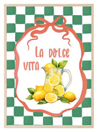 La Dolce Vita Print | Lemons in Jug | Green Checkered Italian Wall Art - Larosier Prints