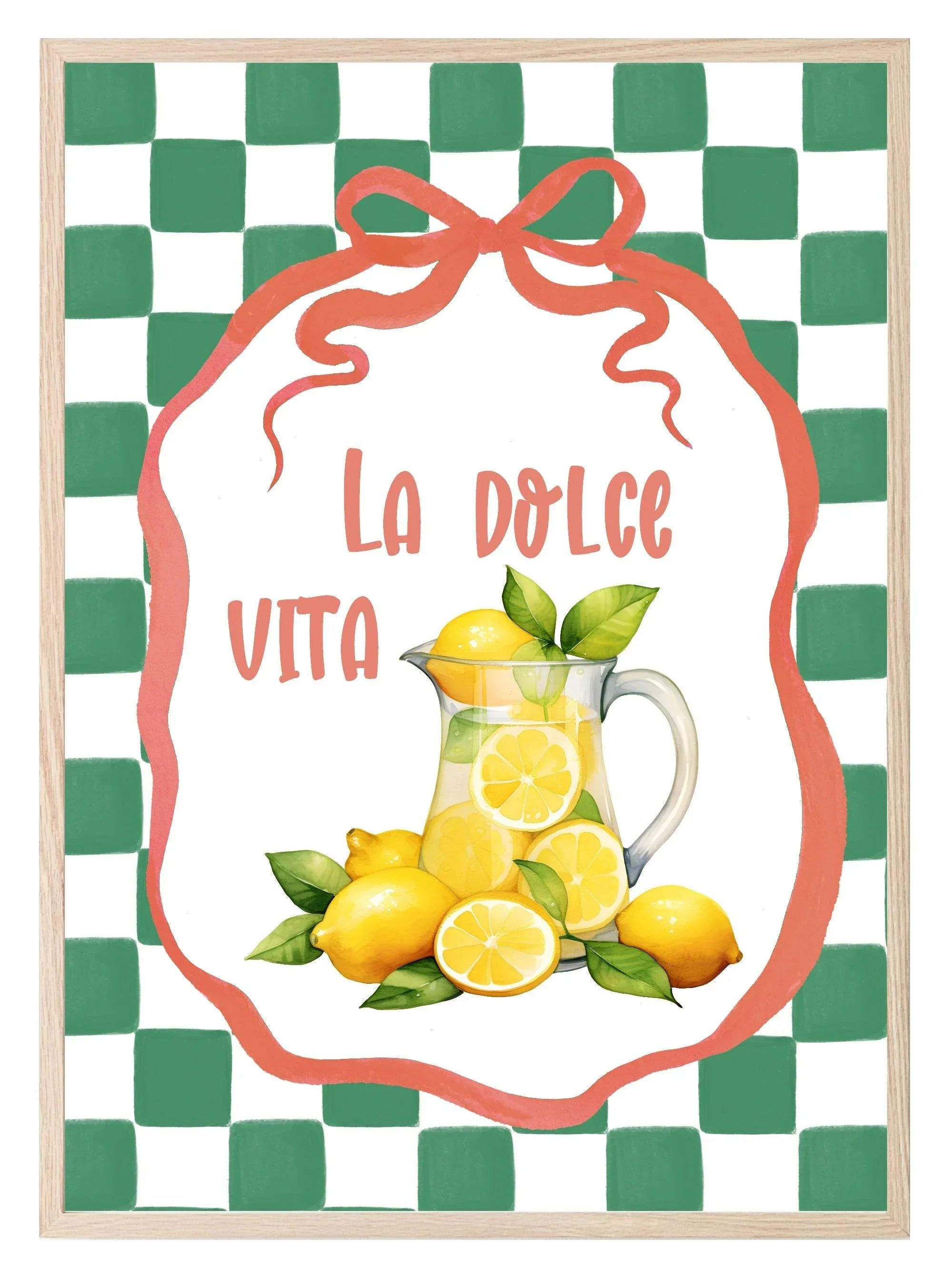 La Dolce Vita Print | Lemons in Jug | Green Checkered Italian Wall Art - Larosier Prints