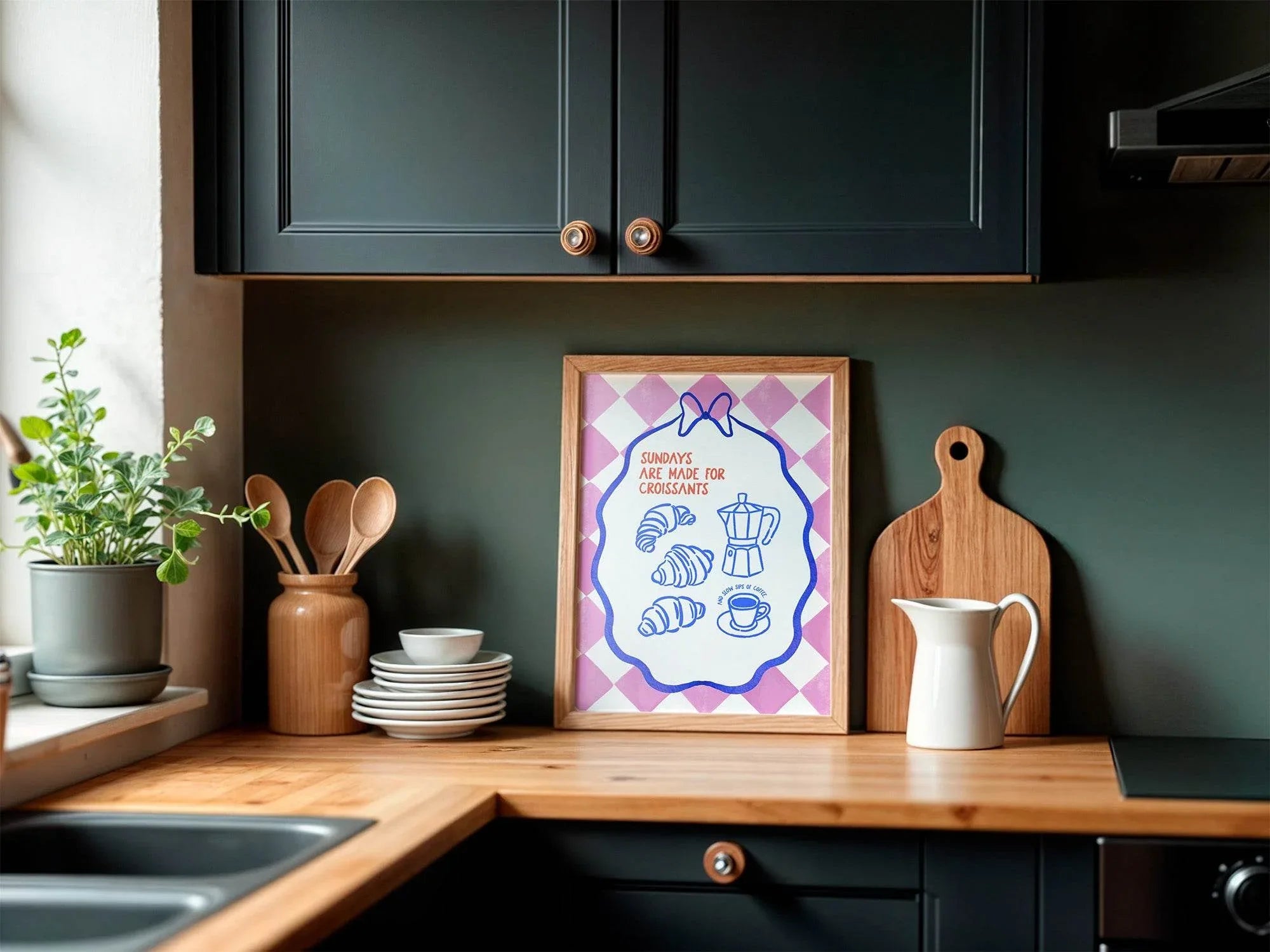 Sundays Are Made for Croissants Print | French-Inspired Breakfast Art | Cosy Kitchen Décor - Larosier Prints