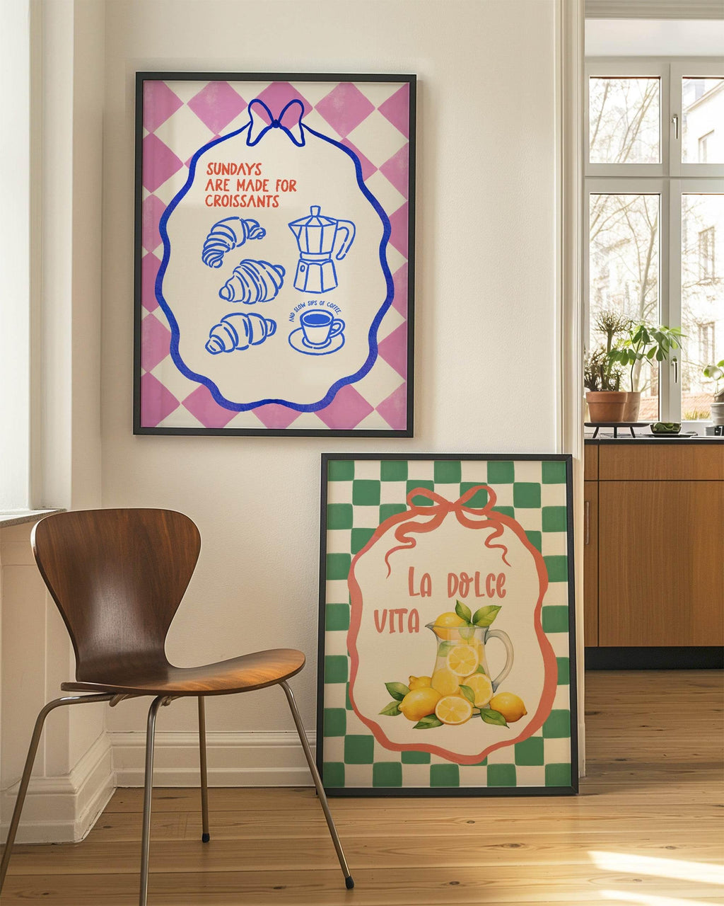 La Dolce Vita Print | Lemons in Jug | Green Checkered Italian Wall Art - Larosier Prints