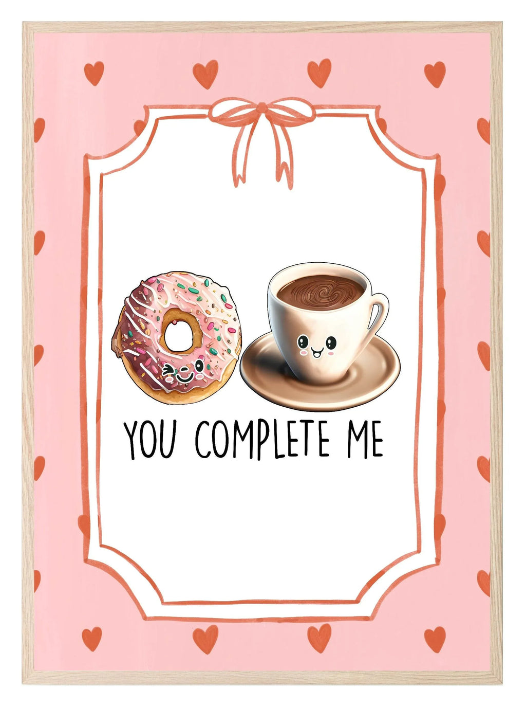 You Complete Me Print | Donut and Coffee Wall Art | Cute Pink Love Décor - Larosier Prints