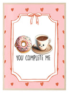 You Complete Me Print | Donut and Coffee Wall Art | Cute Pink Love Décor - Larosier Prints