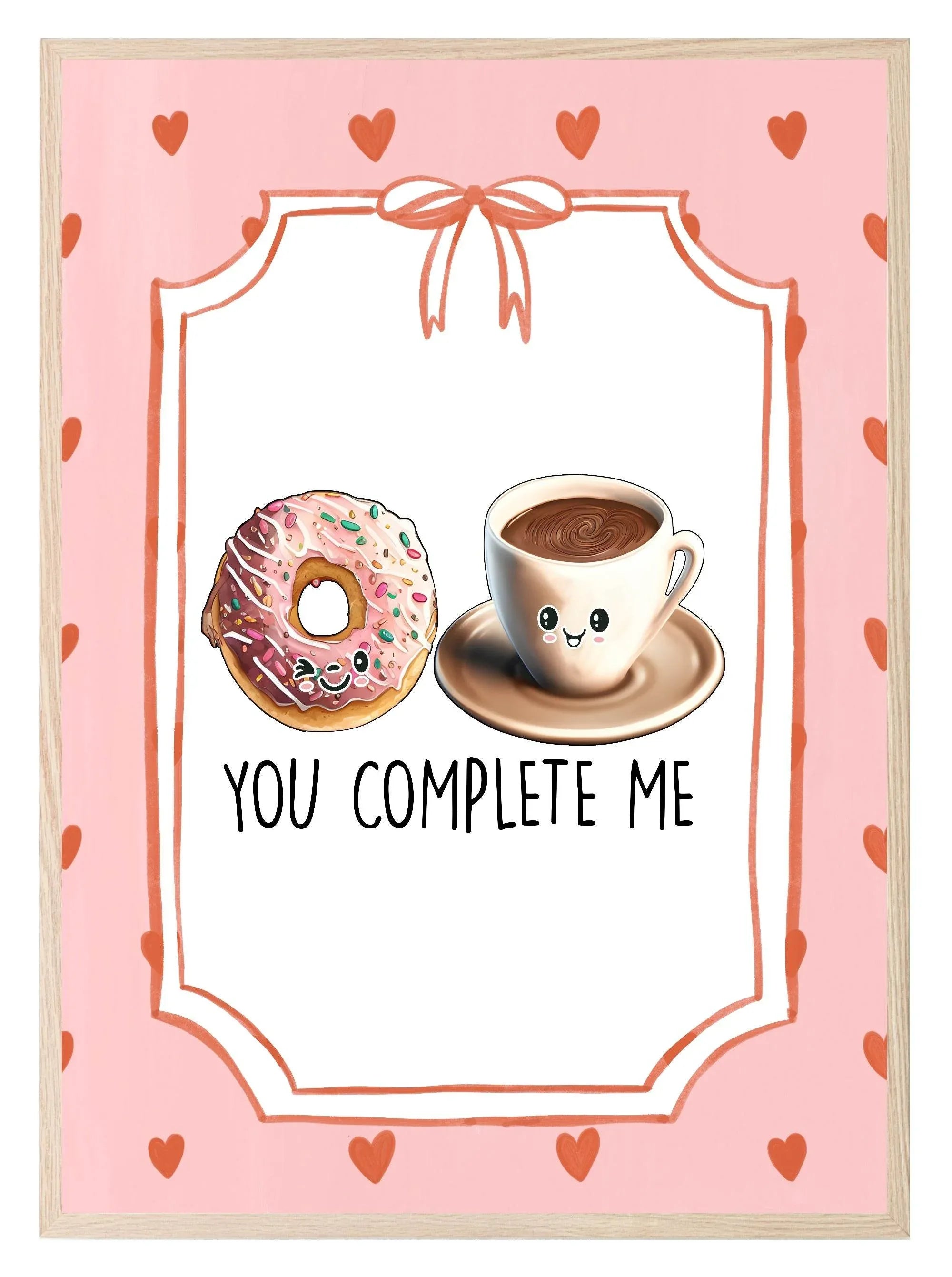 You Complete Me Print | Donut and Coffee Wall Art | Cute Pink Love Décor - Larosier Prints