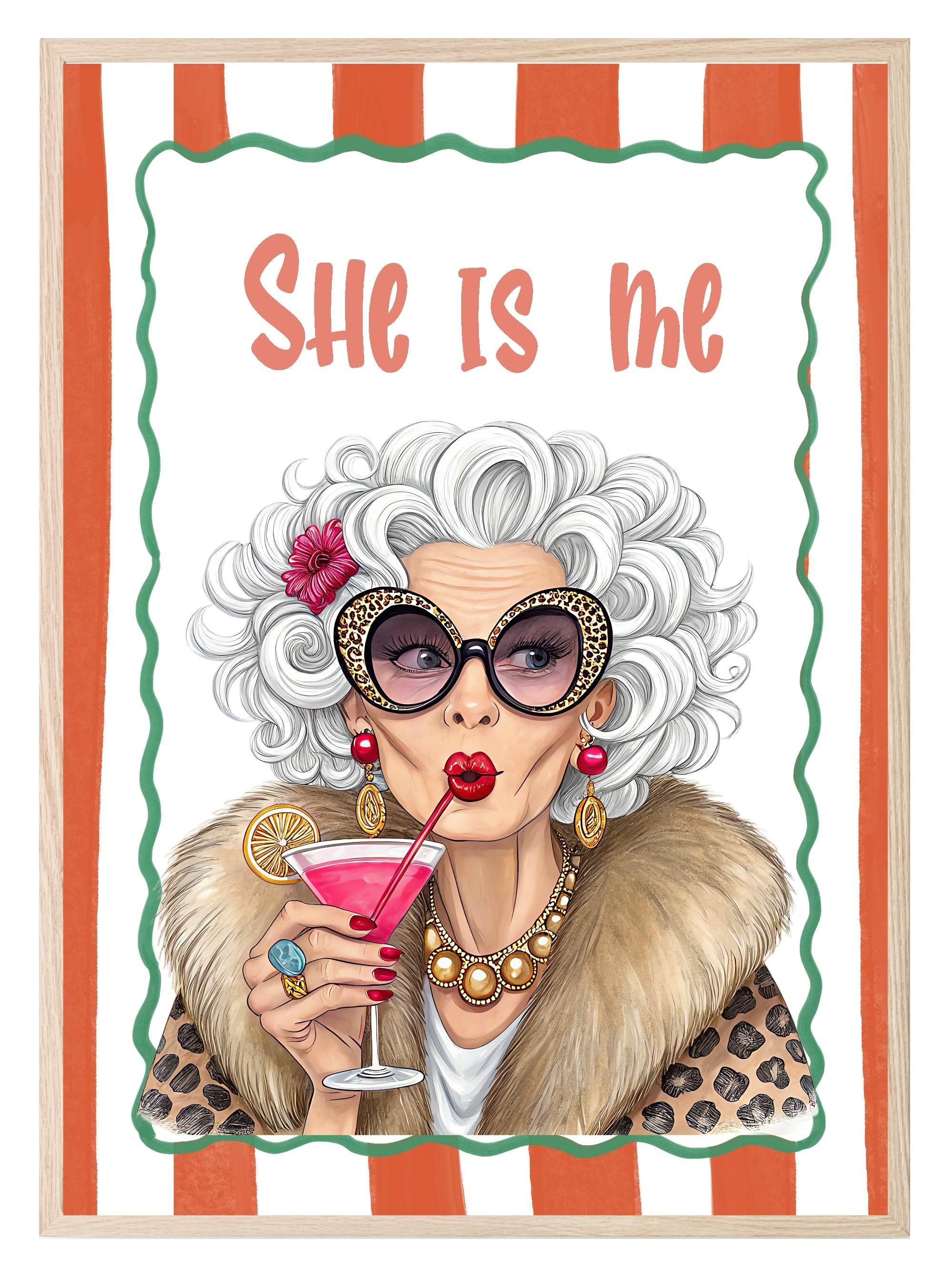 She Is Me Print | Bold Cocktail Lady Wall Art - Larosier Prints