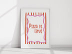 Pizza Is Love Print | Fun Food Wall Art | Red & White Stripes - Larosier Prints