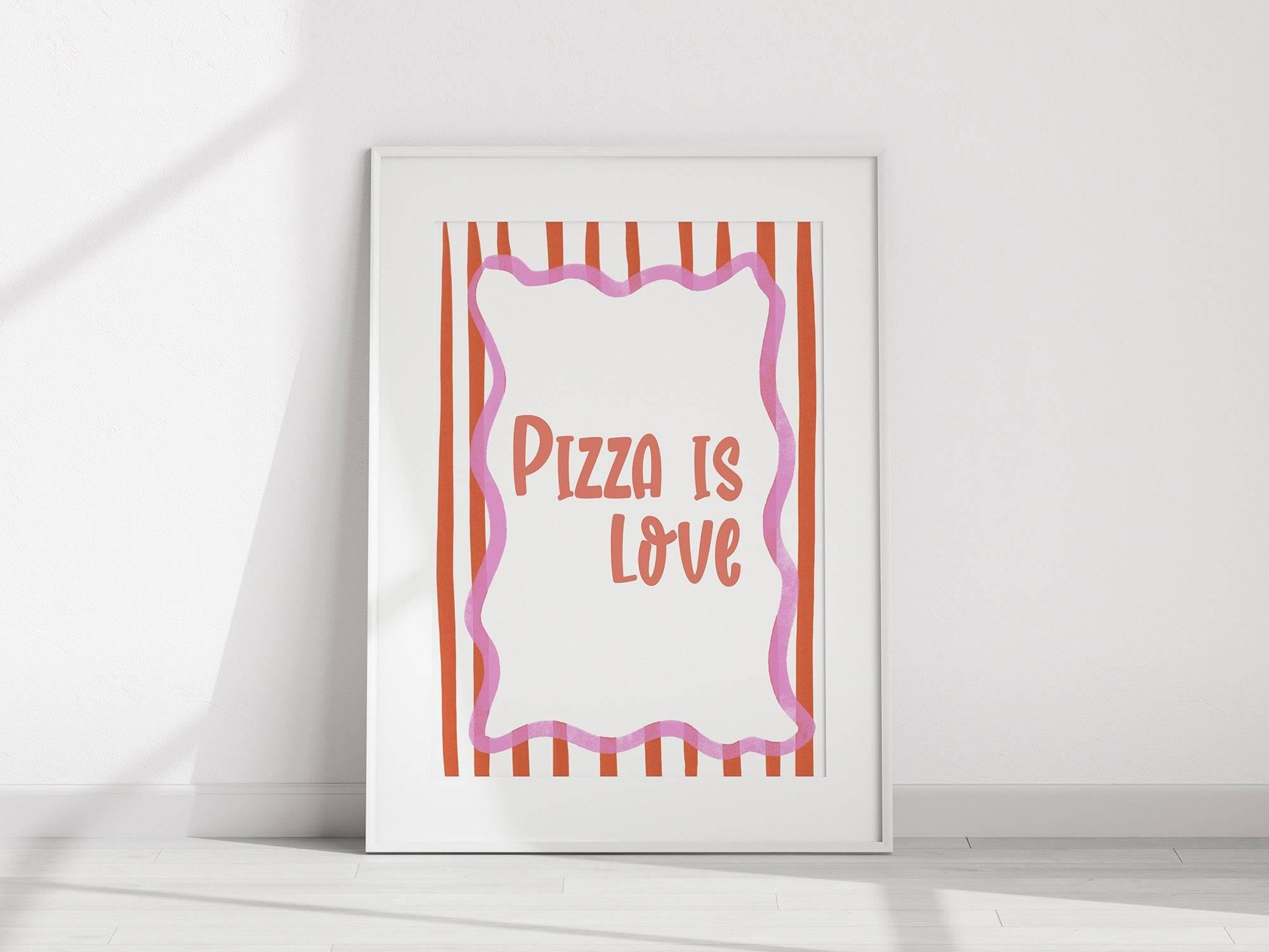 Pizza Is Love Print | Fun Food Wall Art | Red & White Stripes - Larosier Prints