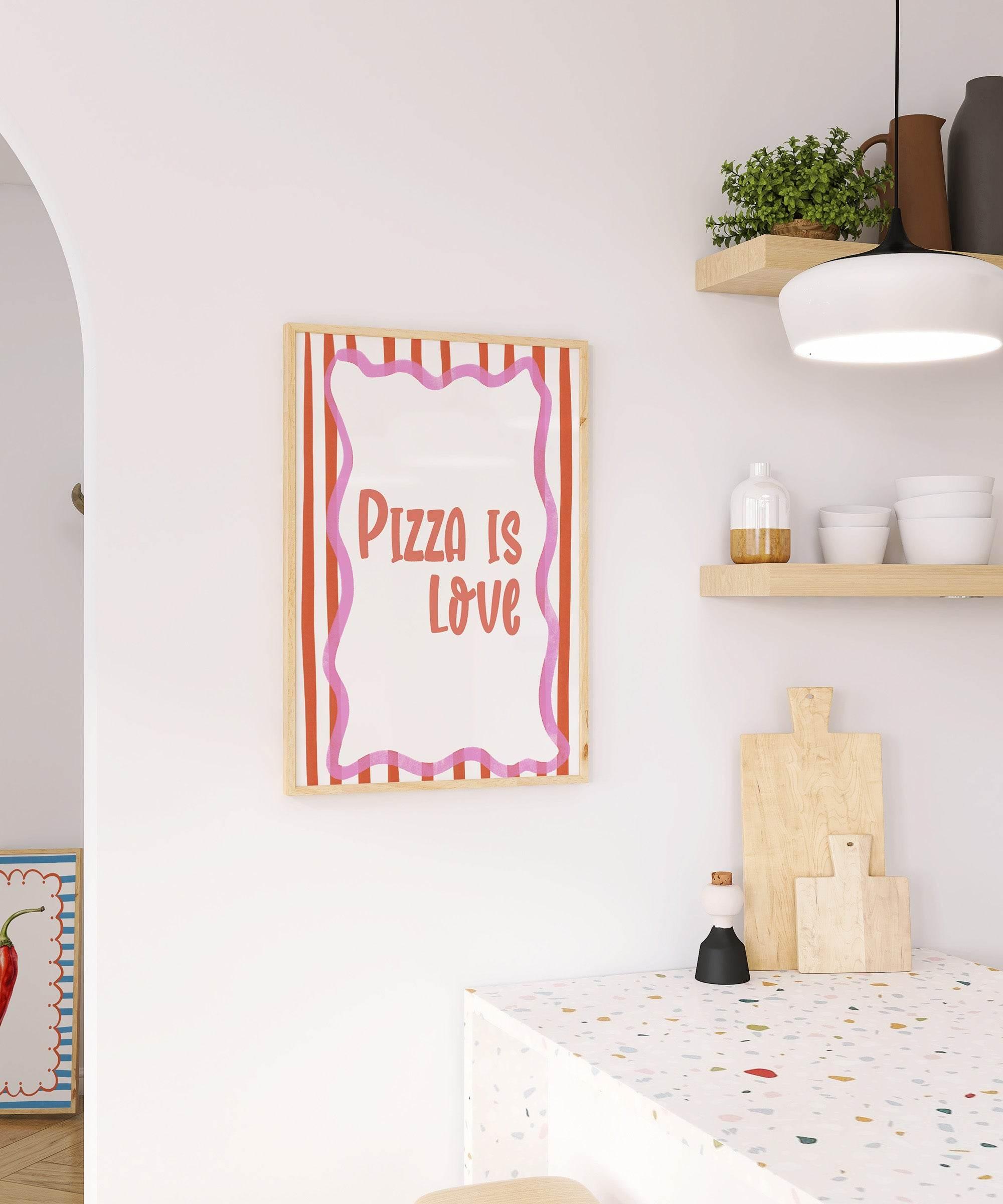 Pizza Is Love Print | Fun Food Wall Art | Red & White Stripes - Larosier Prints