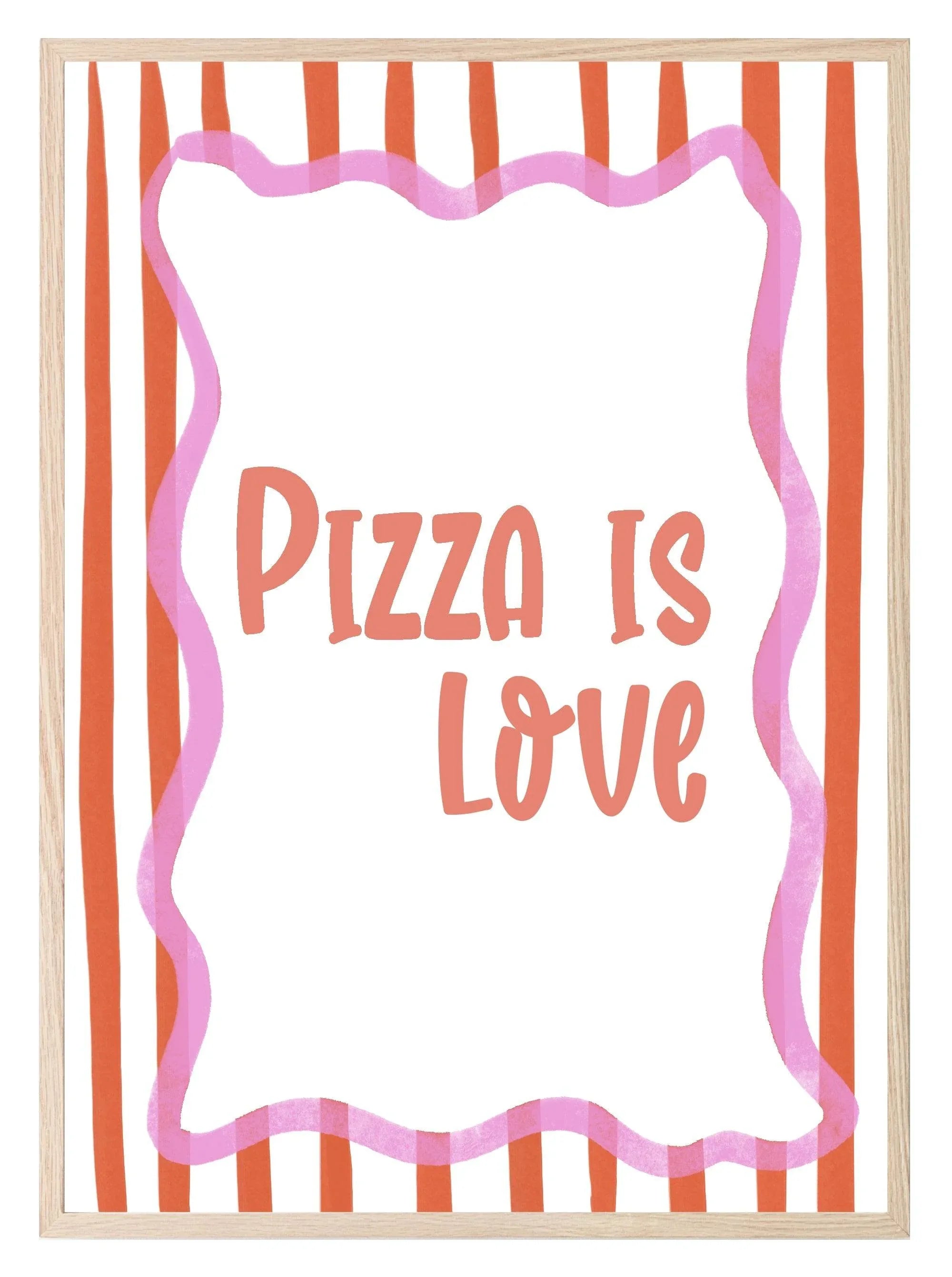 Pizza Is Love Print | Fun Food Wall Art | Red & White Stripes - Larosier Prints