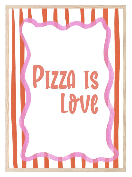Pizza Is Love Print | Fun Food Wall Art | Red & White Stripes