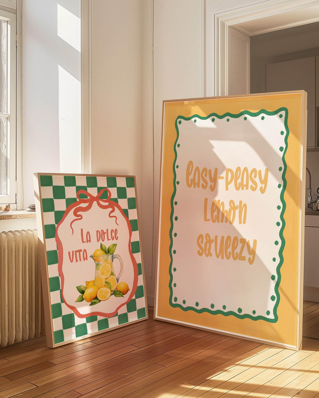 La Dolce Vita Print | Lemons in Jug | Green Checkered Italian Wall Art - Larosier Prints
