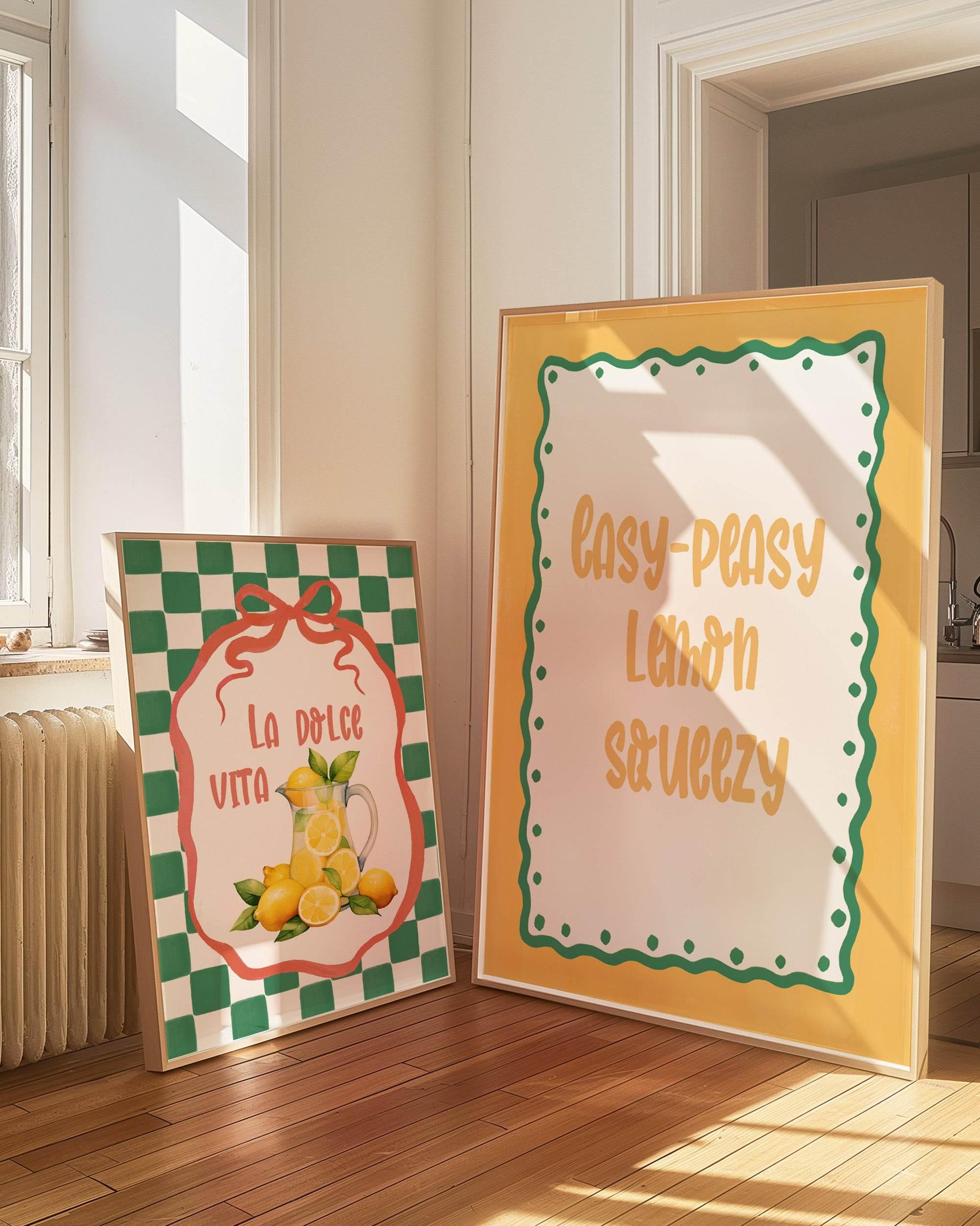 La Dolce Vita Print | Lemons in Jug | Green Checkered Italian Wall Art - Larosier Prints