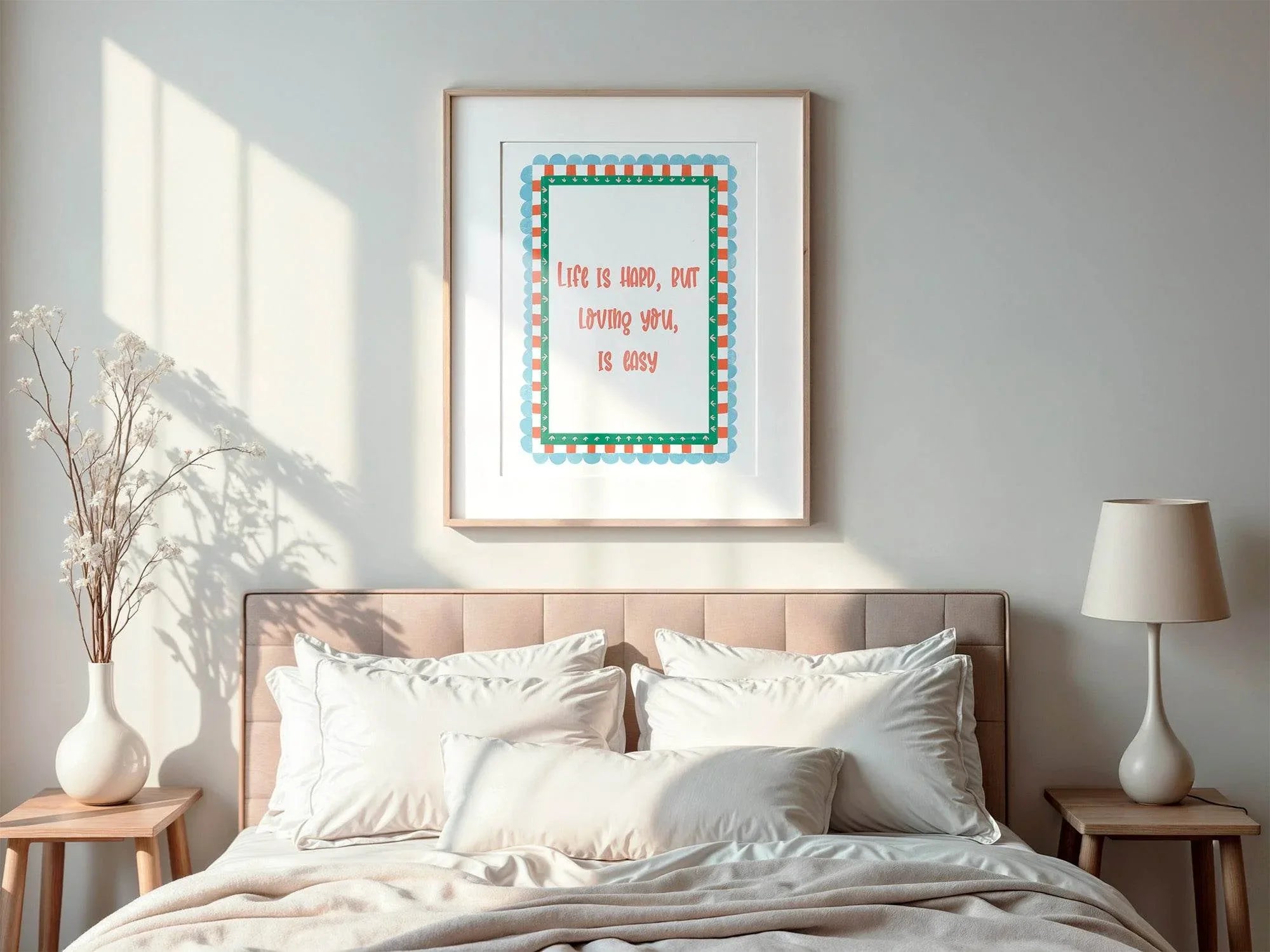 Life Is Hard, But Loving You Is Easy Print | Romantic Quote Art | Checkered Border - Larosier Prints