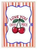 Love You Cherry Much Print | Cute Fruit Wall Art | Orange & Pink Stripes - Larosier Prints