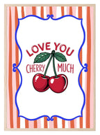 Love You Cherry Much Print | Cute Fruit Wall Art | Orange & Pink Stripes - Larosier Prints