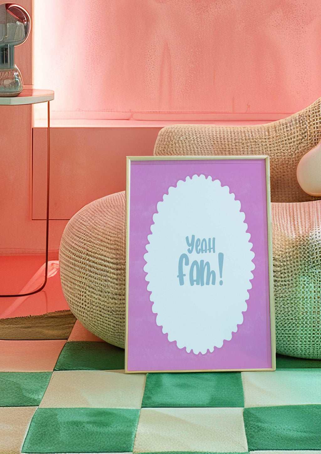 Yeah Fam! Print | Bold Slang Wall Art | Pink - Larosier Prints