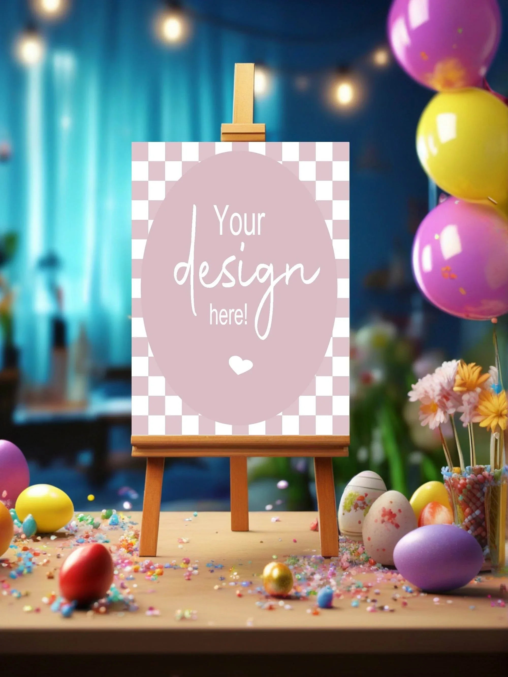 Pastel Checkerboard Custom Bespoke Easter Party Sign - Larosier Prints