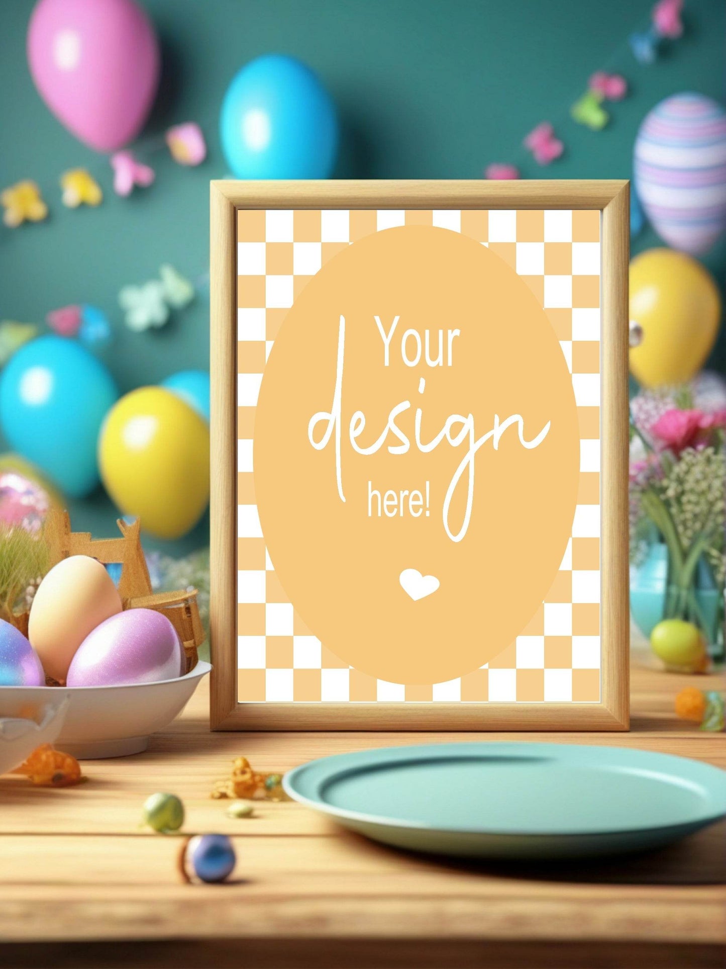 Pastel Checkerboard Custom Bespoke Easter Party Sign