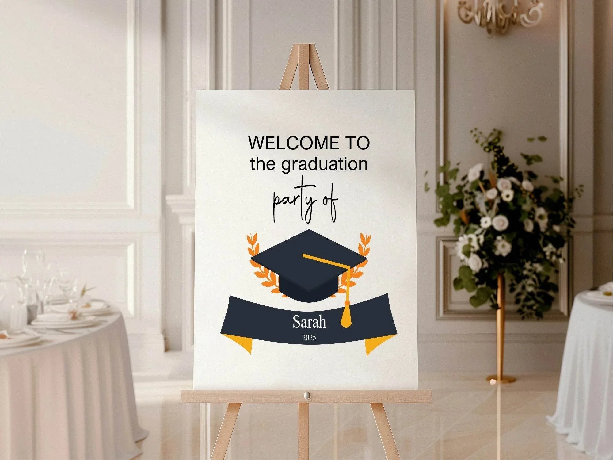 Minimalist Graduation Cap Party Sign - Larosier Prints