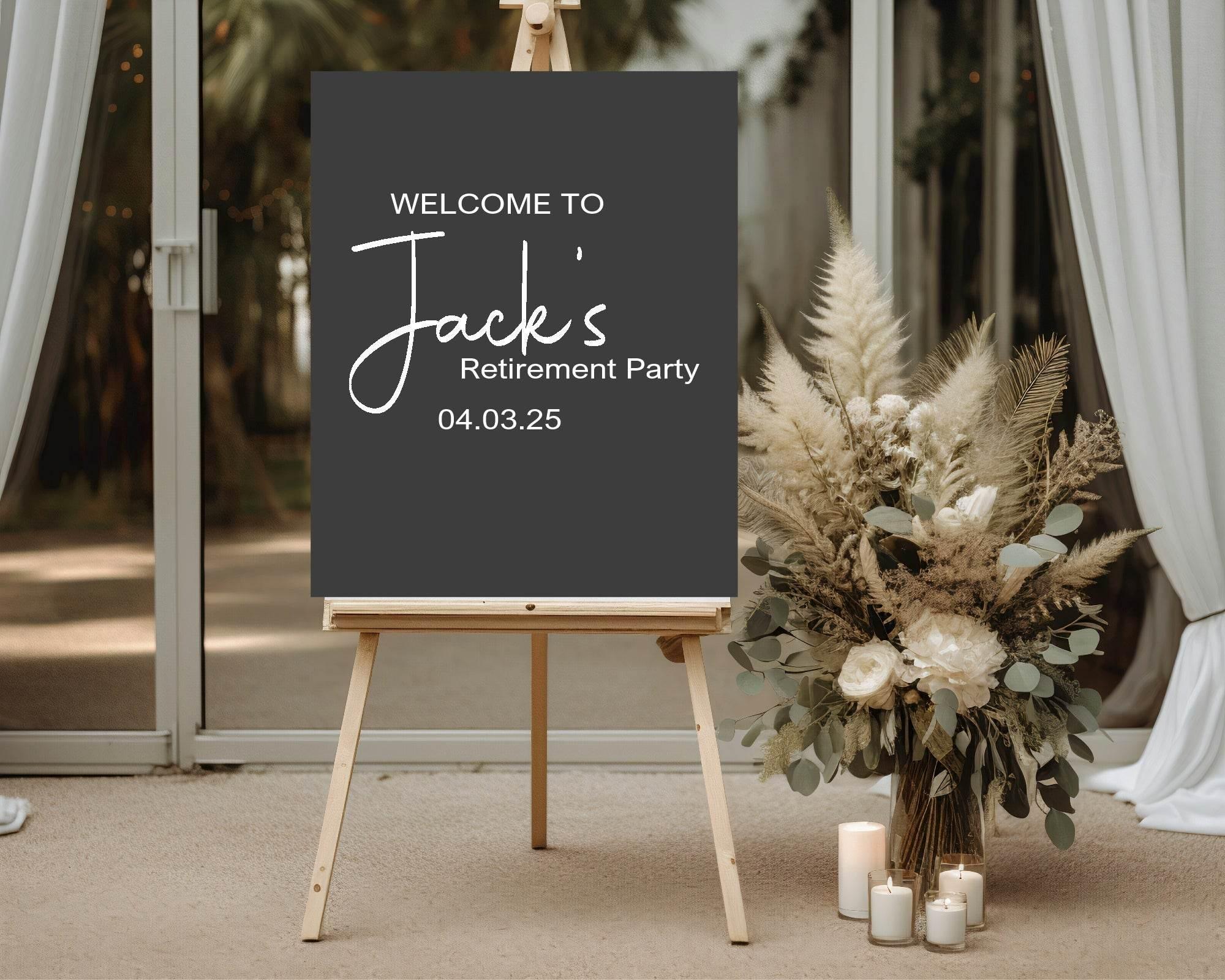Minimalist Noir Welcome Retirement Party Sign - Larosier Prints