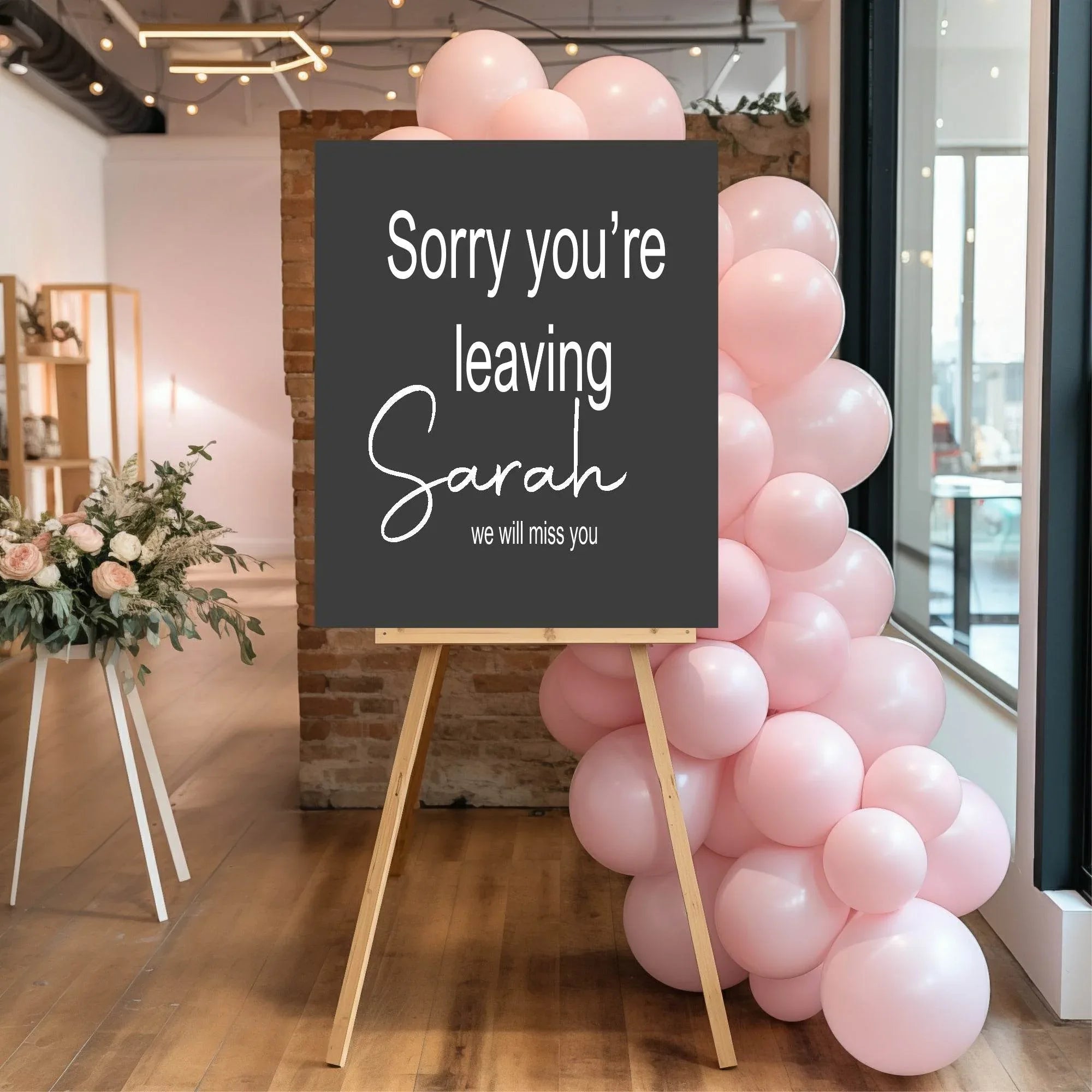 Minimalist Noir Sorry You're Leaving Party Sign - Larosier Prints