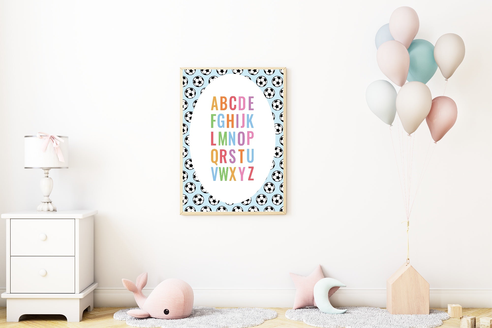 Blue Football Alphabet Poster | Educational Wall Art