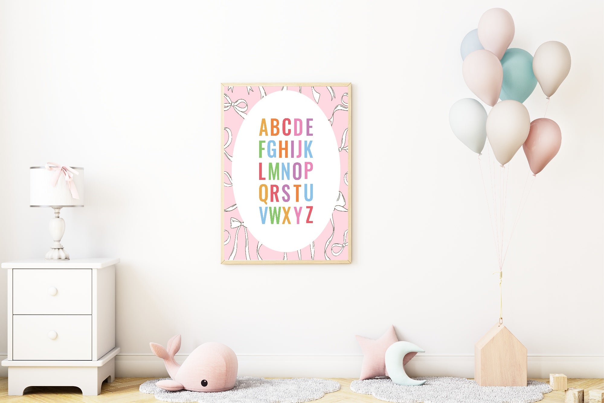 Pink Bow Alphabet Poster | Educational Wall Art