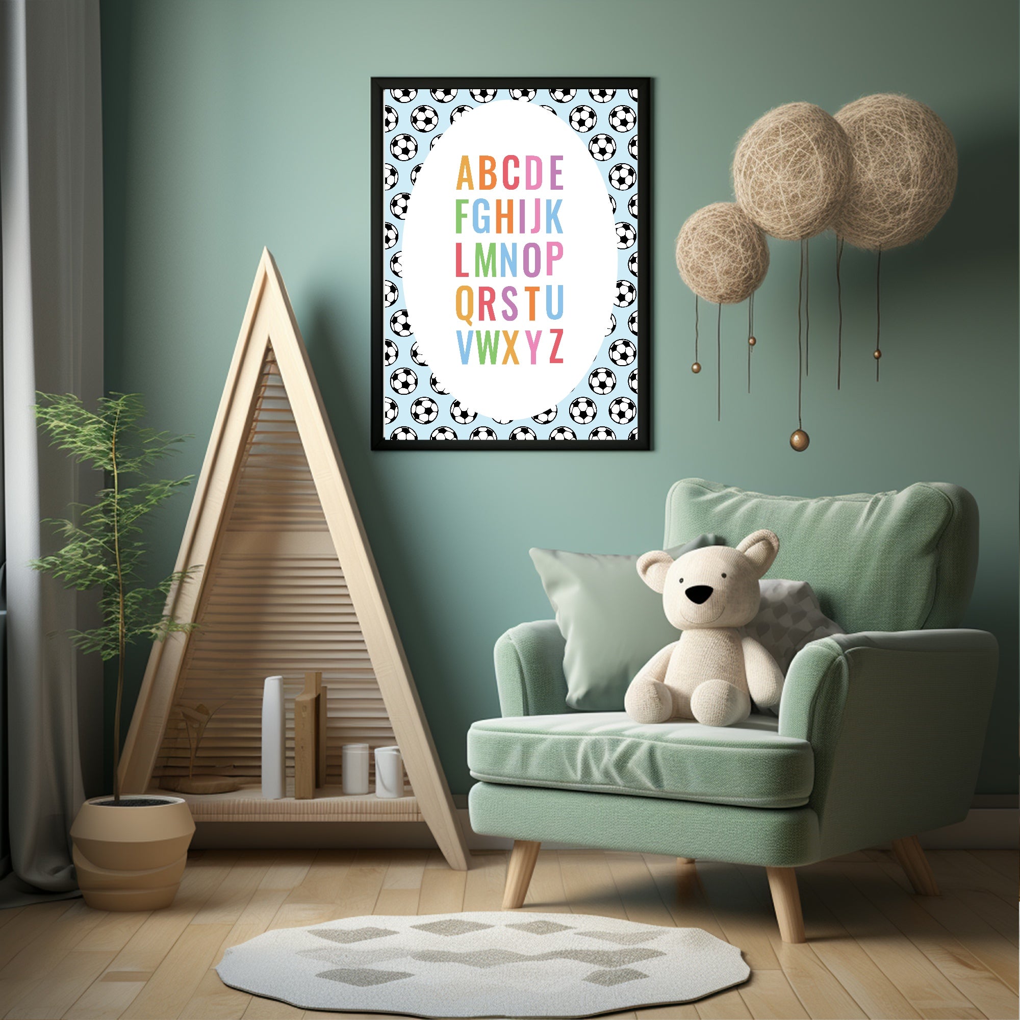 Blue Football Alphabet Poster | Educational Wall Art