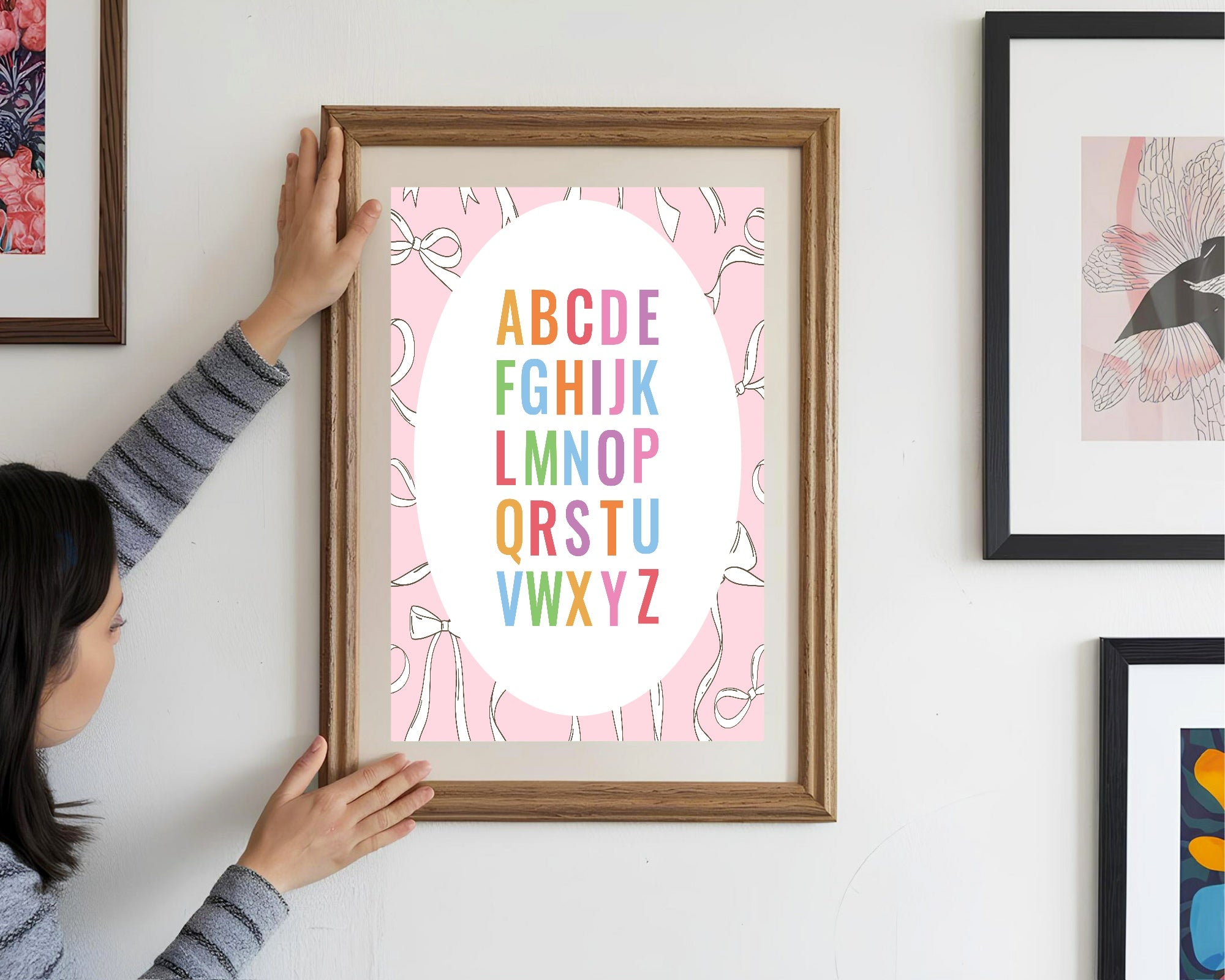 Pink Bow Alphabet Poster | Educational Wall Art