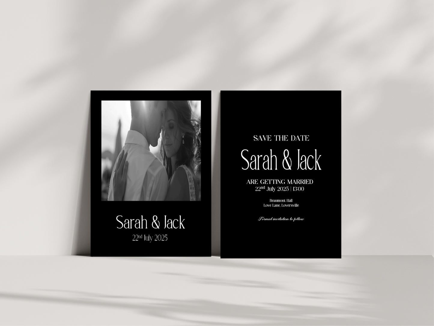 Black Photo Save The Date Wedding Party Cards & Envelopes | Pack of 10 Double Sided