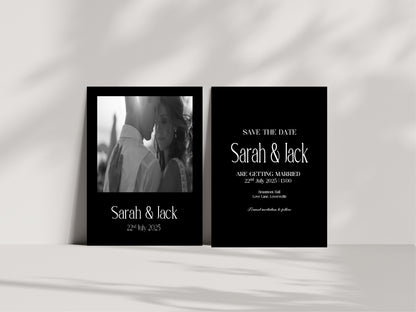 Black Photo Save The Date Wedding Party Cards & Envelopes | Pack of 10 Double Sided