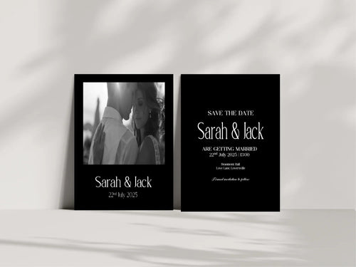Black Photo Save The Date Wedding Party Cards & Envelopes | Pack of 10 Double Sided - Larosier Prints