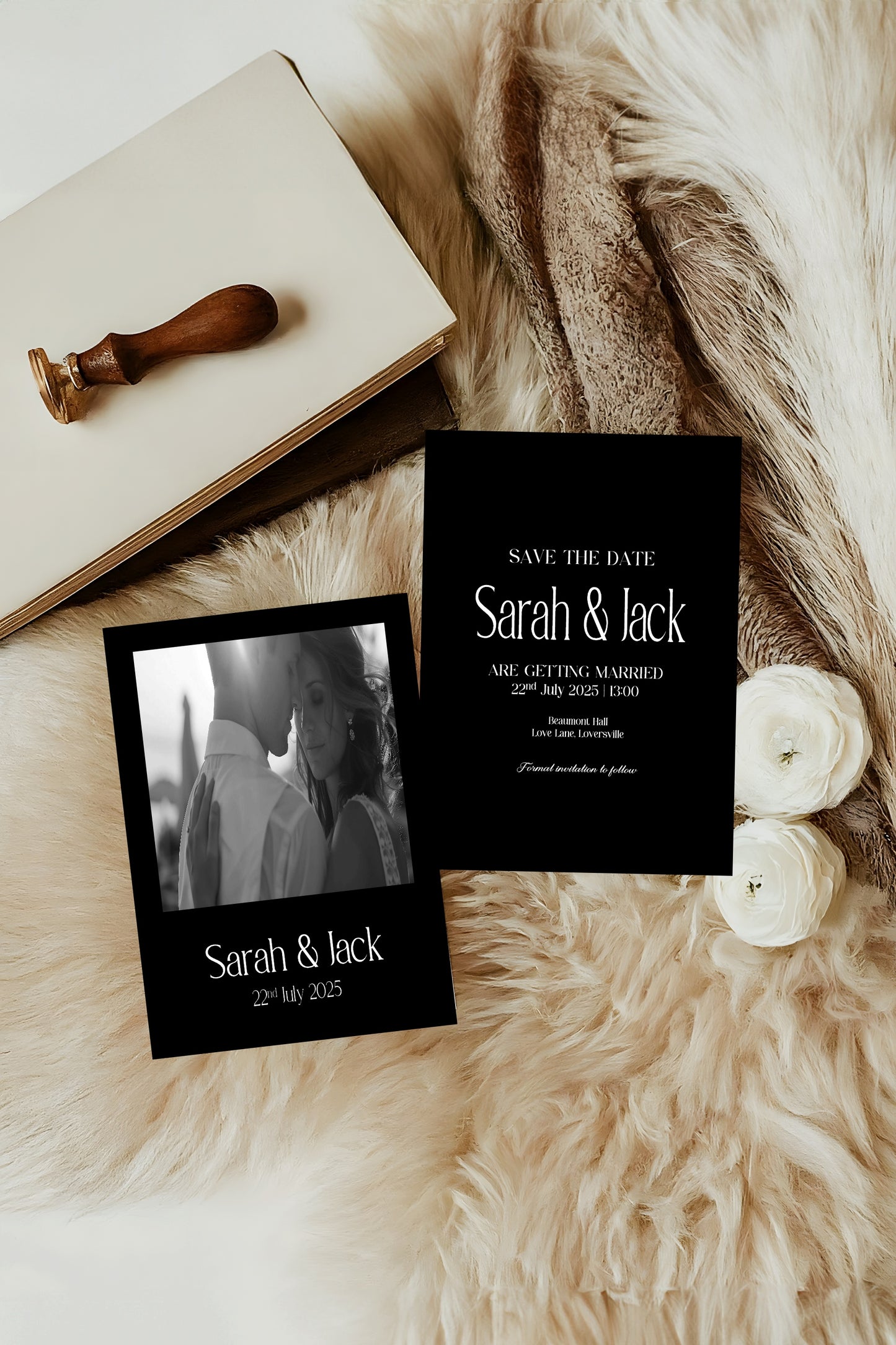 Black Photo Save The Date Wedding Party Cards & Envelopes | Pack of 10 Double Sided