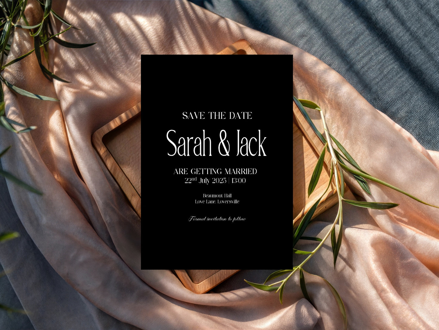 Black Photo Save The Date Wedding Party Cards & Envelopes | Pack of 10 Double Sided