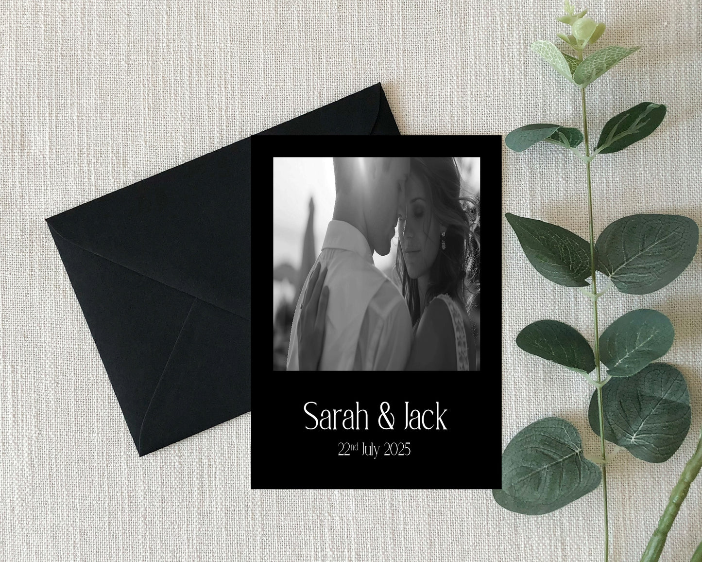 Black Photo Save The Date Wedding Party Cards & Envelopes | Pack of 10 Double Sided