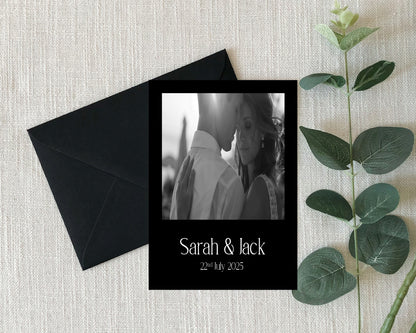 Black Photo Save The Date Wedding Party Cards & Envelopes | Pack of 10 Double Sided