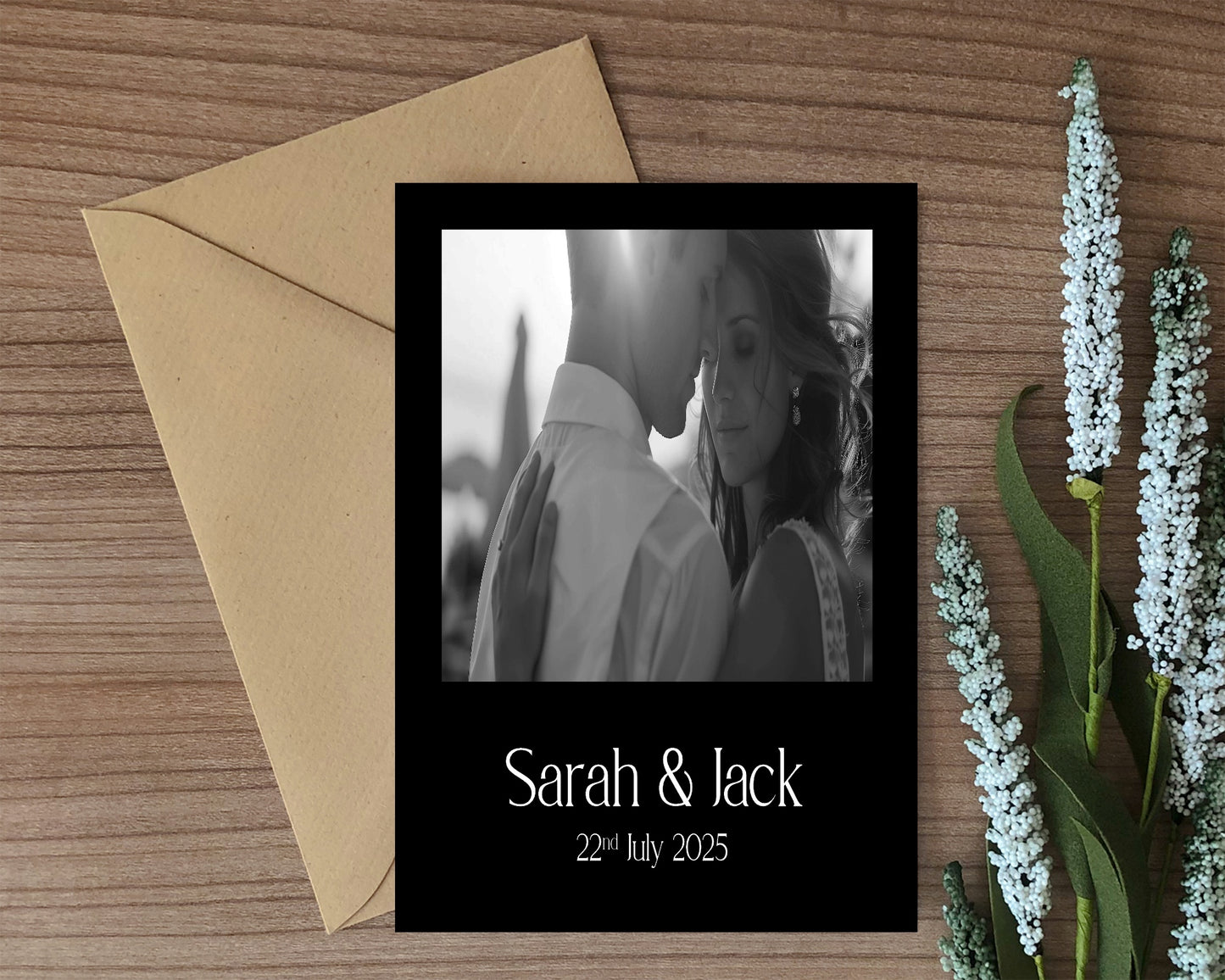 Black Photo Save The Date Wedding Party Cards & Envelopes | Pack of 10 Double Sided