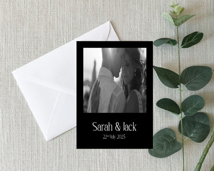 Black Photo Save The Date Wedding Party Cards & Envelopes | Pack of 10 Double Sided