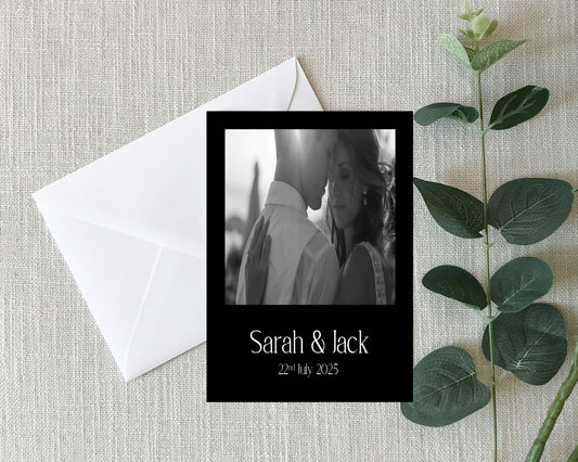 Black Photo Save The Date Wedding Party Cards & Envelopes | Pack of 10 Double Sided