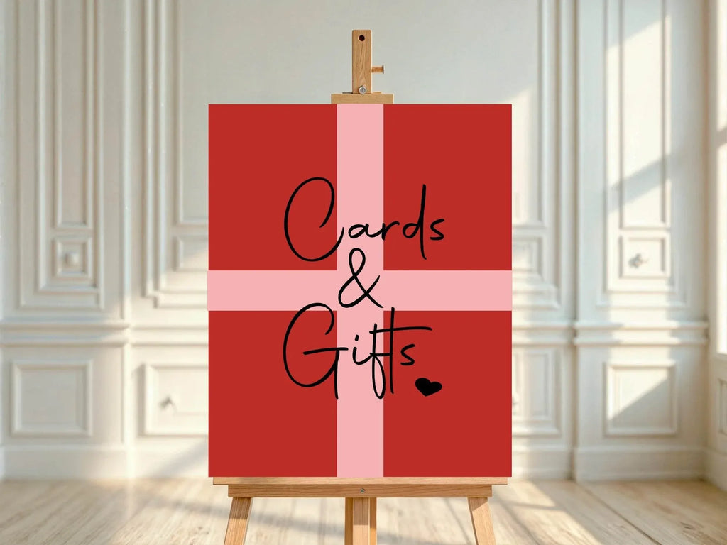 Red & Pink Cards & Gifts Birthday Party Sign - Larosier Prints
