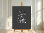 Minimalist Noir custom birthday party sign wording example: Cards & Gifts