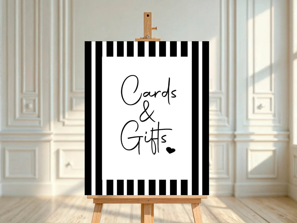 Black & White Stripe Cards & Gifts Birthday Party Sign - Larosier Prints