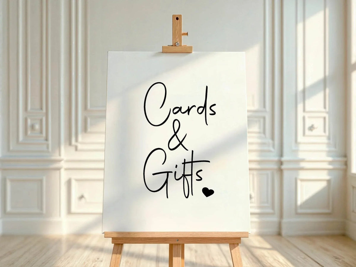Minimalist custom birthday party sign wording example: Cards & Gifts